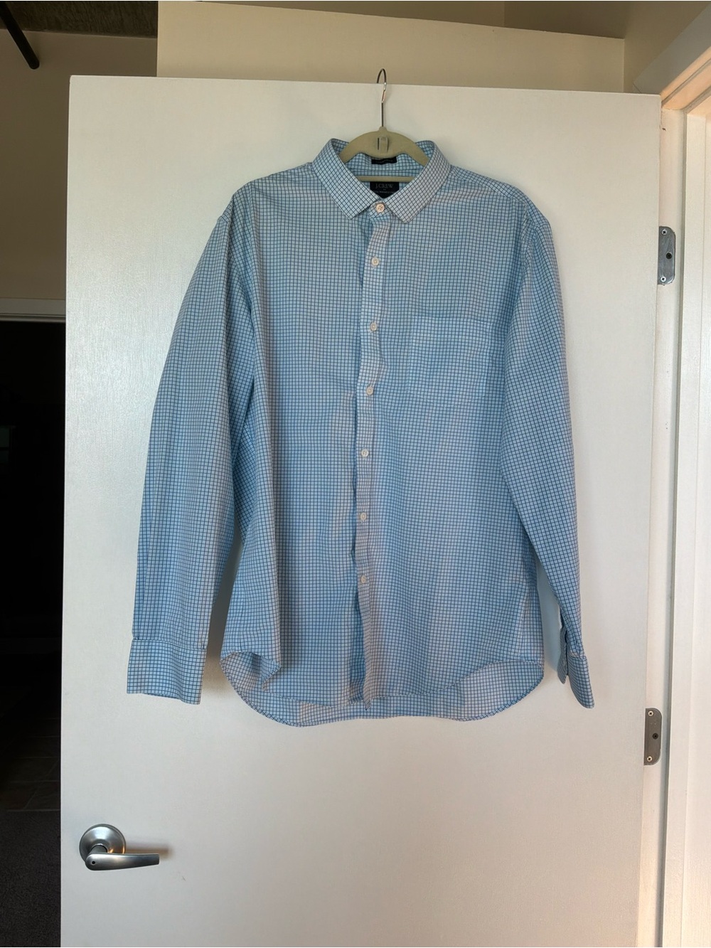 J. Crew Light Blue Micro-Check Button-Up Dress Shirt